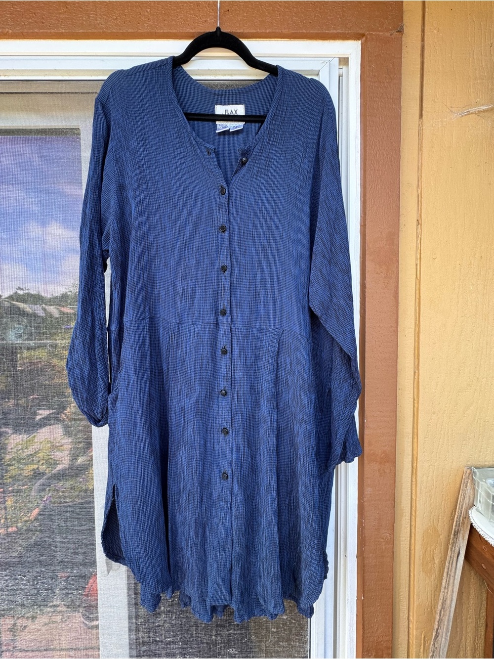Flax Indigo Blue Button-Front Tunic Dress